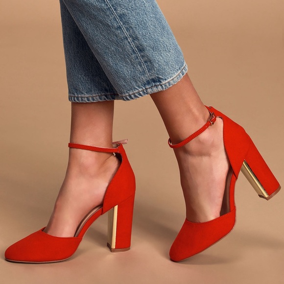 NEW Lulu’s Red Suede Ankle Strap Heels Size 9 - Picture 2 of 9